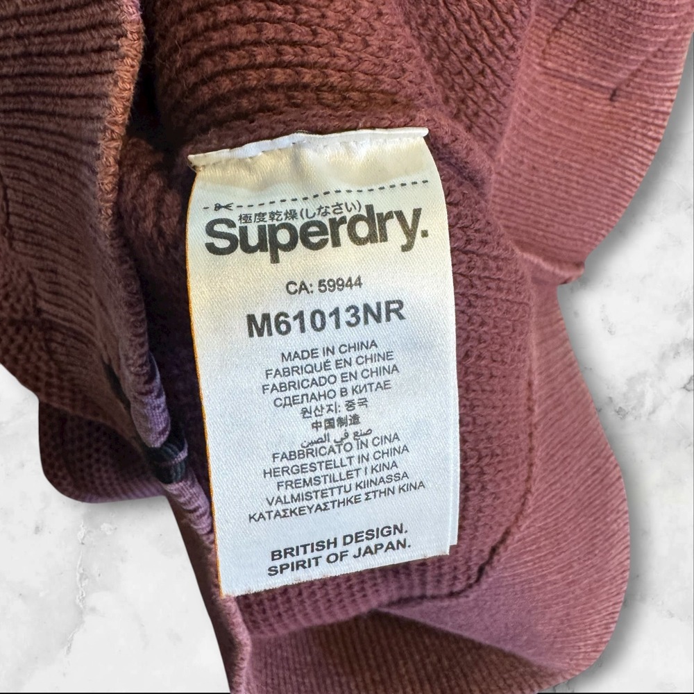 Superdry Men's Textured Knit Crew Neck Pullover Sweater Burgundy Sz M rolled - Picture 9 of 11
